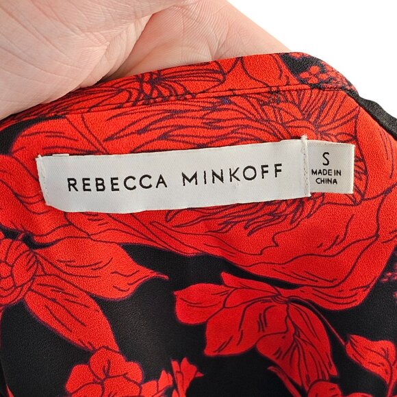 Rebecca Minkoff Mini Dress Large Red Flutter Sleeve Floral Pleated Ruffle Sz S - Picture 10 of 13